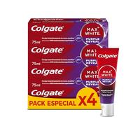 Colgate Max White Purple Reveal Pasta de Dientes Blanqueadora, 4 Uds x 75ml, Dentífrico Blanqueador de Dientes con Tecnología de Corrección Óptica del Color, Corrige al instante* los Tonos Amarillos