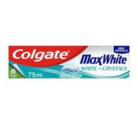 Colgate Max White White + Crystals - Pasta de dientes de 75 ml, frescura alimentada por UltraFreeze, 10 veces más duradera, restaura la blancura natural de los dientes, ráfaga instantánea de frescura