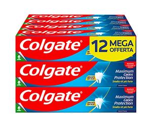 Colgate Maximum Caries Protection 12 paquetes de 75 ml | Tecnología antienvejecimiento superior ***| 4 esmaltes de uñas más fuertes | Pasta de dientes fluoruro con arginina | gran sabor a menta