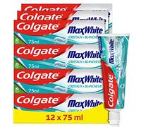 COLGATE - Pasta de dientes Colgate Max White, cristales blancos, pasta de dientes blanca, tubo reciclable, 12 tubos de 75 ml