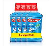 Colgate Plax - Enjuague bucal Cool Mint con protección de placa 24/7*, enjuague bucal sin alcohol** con flúor, enjuague bucal vegano, paquete múltiple, paquete de 4, botellas de 500 ml