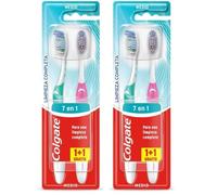 COLGATE Total Cepillo de Dientes Dureza Media, Pack 2 Uds, Limpieza Completa y Profunda, Elimina la Placa, Limpiador de Lengua y Mejillas, Elimina las Bacterias Causantes del Mal Olor (Paquete de 2)