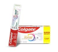 Colgate Total Prevención Activa Original Pasta de Dientes 2x75ml + Cepillo de Dientes Colgate Total Espuma Limpiadora - 24h de Protección antibacteriana - Limpieza Profunda