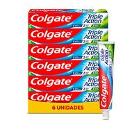 Colgate Triple Acción, Pasta de Dientes con Flúor, Protección Anticaries, Dientes más Blancos, Aliento Fresco, Pack 6 Uds x 75ml