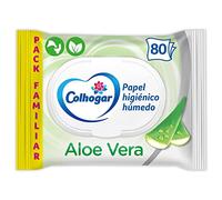 Colhogar Aloe x80 - Papel Higiénico Húmedo Desechable con Extracto de Aloe Vera - Sin Alcohol - Dermatológicamente Testado - Paquete de 80 Toallitas Húmedas y Desechables por WC