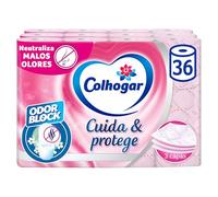 Colhogar, Cuida&Protege 3 x 12, Papel Higiénico con tecnología Odor Block, neutraliza malos olores, Paquete con 36 Rollos, 3 Capas, rollos color rosa y con una fragancia fresca