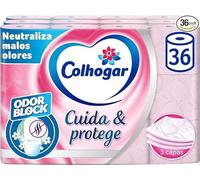 Colhogar Cuida&Protege 5x12 - Papel Higiénico con tecnología Odor Block: neutraliza malos olores - Paquete con 60 Rollos - 3 Capas - rollos color rosa y con una fragancia fresca