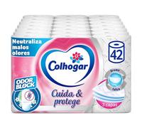 Colhogar Protect Cuida&Protege Odor Block 7x6 - Papel Higiénico Suave y Resistente - Paquete com 42 rollos - 3 Capas - rollos color blanco y con una fragancia talco