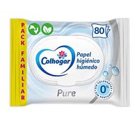 Colhogar Pure Moist x80 - Papel Higiénico Húmedo Desechable - Sin Alcohol - Pieles Sensibles - Dermatológicamente Testado - Paquete de 80 Toallitas Húmedas y Desechables por WC