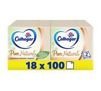 Colhogar Pure Natural 18 x 100, Servilletas de dos capas Biodegradables, Suaves y Resistentes, Hechas con Materiales Reciclados, Color Natural [1800 un]