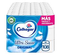 Colhogar Ultra Suave Original x108 - Papel Higiénico Blanco de 2 Capas - 9 paquetes de 12 Rollos, Sin Perfume
