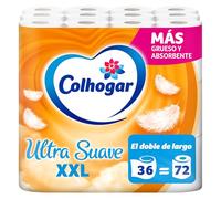 Colhogar Ultra Suave XXL x36 - Equivalente a 72 rollos - 2 Capas - 100% Libre de Perfume - Blanco - Paquete de 36 Rollos Extra Grandes (3x12)