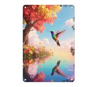 Colibrí Colorido Cerca De Un Árbol Caído Letrero De Estaño Decoración Carteles De Pared De Metal Vintage Cartel De Chapa para Pub Garaje Baño 20X30Cm