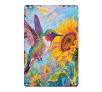 Colibrí Colorido Cerca De Un Girasol Metal Cartel Retro Carteles De Pared De Metal Decoración Pintura De Hojalata Placa para Cafetería Salón Garaje 20X30Cm