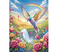 Colibrí con arcoíris sobre Cascada Puzzles 300 Piezas Construir DIY 3D Animal Salvaje Mascota Rompecabezas para Adultos Maquetas Educativas Aliviar Estrés Estera Portátil 300 PCS