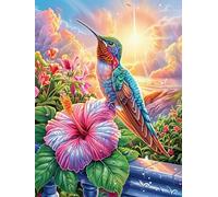 Colibrí en un jardín de Flores de Hibisco Puzzle 300 Piezas Cartón Blanco Premium para Expertos Vida Silvestre y Mascotas Días Lluviosos Colección Garantía Reposición Piezas 300 PCS