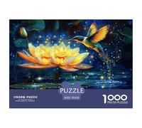 Colibrí Flor de Loto Puzzle de 1000 Piezas Puzzle para Adultos Escena Nocturna Puzzle para Toda la Familia Relajación Hogar 70x50cm/1000pcs