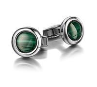 Colibrì - Gemelos para hombre Hampton - Gemelos de diseño con inserciones de malaquita verde natural - Cierre trasero de cola de ballena - Acero inoxidable pulido - Caja de regalo