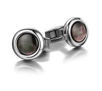 Colibrì - Gemelos para hombre Hampton - Gemelos de diseño con inserciones de nácar negro natural - Cierre trasero de cola de ballena - Acero inoxidable pulido - Caja de regalo