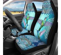 Colibrí Mandala Azul Volando hacia Arriba 2 Piezas Cubre De Asiento Delanteros Moda Fundas De Asientos Delantero Suave Fundas Asientos Delanteros Coche Universal para SUV Camión Sedán