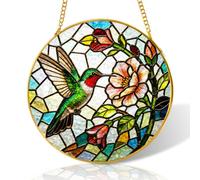 Colibríes y flores, atrapasueños de vidrieras para colgar, adorno de vitral de 10 pulgadas, decoración del hogar, atrapasueños para colgar ventanas, regalos de cumpleaños para mamá, amantes, familia