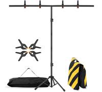 Coliflor Soporte de fondo portátil en forma de T, kit de soporte ajustable para telón de fondo de fotos de 6.5 x 3.3 pies, soporte de telón de fondo pequeño resistente con 4 clips de resorte, bolsa de