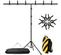 Coliflor Soporte de Fondo portátil en Forma de T - Kit de Soporte de Fondo de Fotos Ajustable de 8 x 5 pies, Soporte Trasero pequeño Resistente con 6 Abrazaderas de Resorte, Bolsa de Arena, Bolsa de