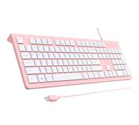 COLIKES Teclado de computadora con cable, teclado USB Plug Play, teclas Chiclet de perfil bajo, almohadilla de números grandes, indicadores de tapas, soportes plegables, resistente a derrames, letras