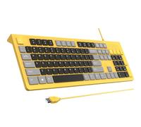 COLIKES Teclado de computadora con cable, teclado USB Plug Play, teclas chiclet de perfil bajo, almohadilla de números grandes, indicadores de tapas, soportes plegables, resistente a derrames, letras