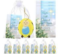 Colingmill 24 piezas/12 juegos de adornos de Navidad de Jesús bebé con tarjetas de belén a granel, incluye 12 tarjetas de regalo de Dios que cambió el mundo, 12 Jesús acrílico para Navidad, iglesia