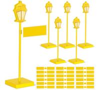 Colingmill 6 postes de lámpara de letrero de calle de madera con calcomanía de letrero de fiesta de calle para decoración de juguetes, amigos, fiesta de cumpleaños (amarillo)