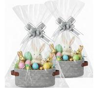 Colingmill Paquete de 2 cestas de regalo para el día de San Valentín con asas con bolsas de regalo, cintas, cestas tejidas, caja de regalo vacía para regalos, cestas de regalo, boda, Pascua (gris