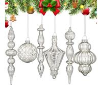 Colingmill Vintage Silver Christmas Mercury Glass Ornament Set 7.87 Inch Glass Finial Ornaments 3.15 Inch Hanging Balls for Christmas Tree Decorations Xmas Holiday Home Decor