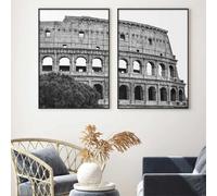Coliseo romano en blanco y negro, lienzo impreso, pósteres, monumento antiguo, arte clásico de pared, imagen para decoración de sala de estar, 40 x 60 cm, 2 piezas sin marco