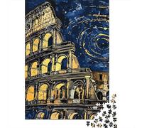 Coliseo Romano Ilustración Puzzle de 1000 Piezas Papel para Adultos Escena de Noche Juego de Puzzle 1000 Piezas Relajación Decoración Regalo 38x26cm/1000pcs