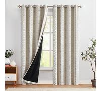 COLLACT Cortinas Opacas 100% Bohemias para Dormitorio, 84 Pulgadas de Largo, Color Negro sobre Beige, Cortinas con patrón geométrico de Rayas para Sala de Estar, Aislamiento térmico, Cortinas de