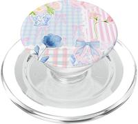 Collage de Flores y Corazones con Lazo de Rayas Rosas y Azules Suaves PopSockets PopGrip para MagSafe