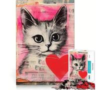 Collage de Gato de San Valentín con corazón,Rompecabezas de 1000 Piezas,Juguete Creativo para desarrollar la Creatividad,Piezas sin Piezas Sueltas,Actividad para Fortalecer los Lazos Familiares