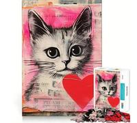 Collage de Gato de San Valentín con corazón,Rompecabezas para Adolescentes de 1000 Piezas,Juego de Memoria Mental,Cierre Seguro,sin Piezas Sueltas,Ideal para Viajar,Regalo para ejercitar la Mente