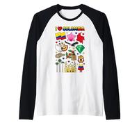 Collage de Iconos y símbolos culturales I Love Colombia Camiseta Manga Raglan