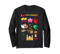 Collage de Iconos y símbolos culturales I Love Colombia Manga Larga