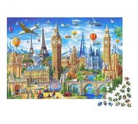 Collage de monumentos del Mundo, 100% cartón Reciclado. Collage de monumentos Europeos, Rompecabezas de 1000 Piezas para Adultos y niños. Regalo Divertido. 52 x 38 cm / 1000 Piezas.