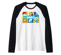 Collage de Personajes Principales de los Pitufos Papa Pitufina Retro Gargamel Camiseta Manga Raglan