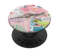 Collage de Playa Costera de Verano Europeo de Flores de Hibisco de Tortuga PopSockets PopGrip Adhesivo
