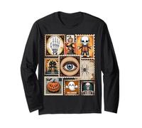Collage de Sellos de Halloween con Esqueleto Vintage, Calabaza, Bruja Manga Larga