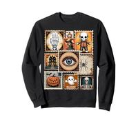 Collage de Sellos de Halloween con Esqueleto Vintage, Calabaza, Bruja Sudadera