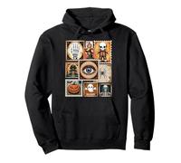 Collage de Sellos de Halloween con Esqueleto Vintage, Calabaza, Bruja Sudadera con Capucha