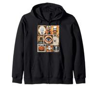 Collage de Sellos de Halloween con Esqueleto Vintage, Calabaza, Bruja Sudadera con Capucha