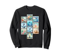 Collage de sellos oceánicos vintage, diseño náutico de playa Sudadera