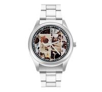Collage of Coffee and Products Beans - Reloj de pulsera de cuarzo personalizado de acero inoxidable con números arábigos para hombres y mujeres